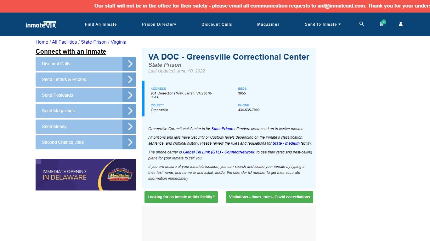 VA DOC - Greensville Correctional Center - InmateAid